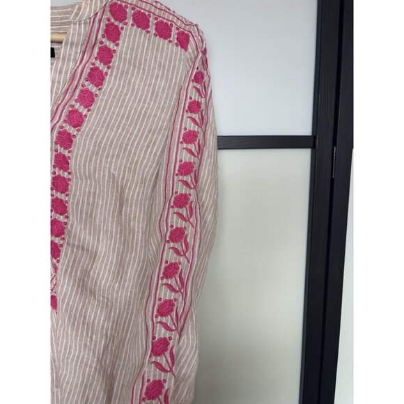 J. Crew Womens Linen Top SMALL Striped Button Up Shirt Embroidery - Picture 11 of 16